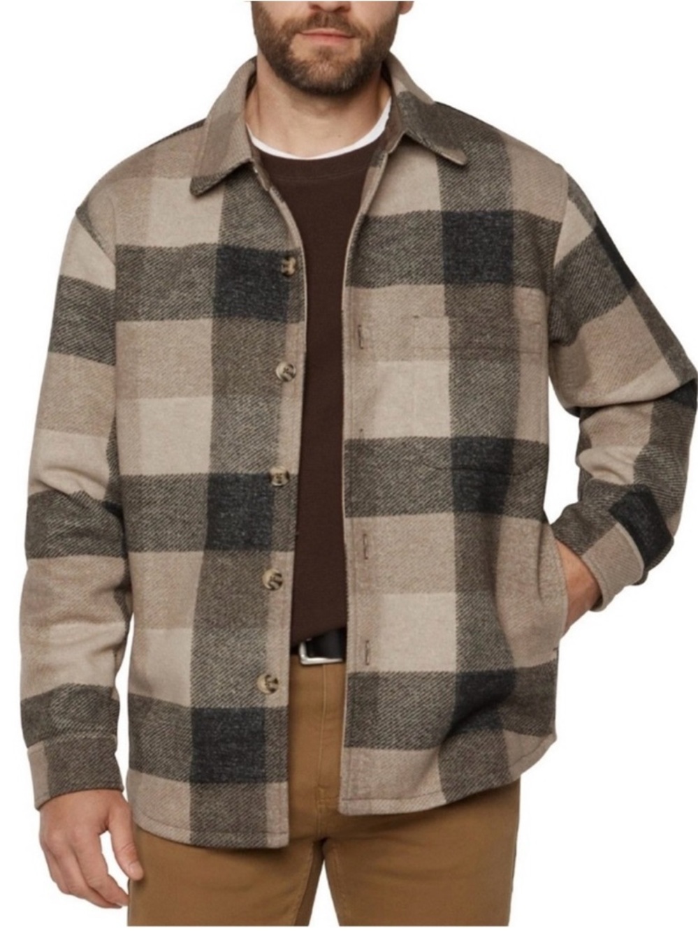 Banana Republic Plaid Shirt Jacket in Beige and Gray Tones